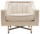 Fabric Chair in Sand Linen Fabric Accent Pillow and Gold Metal Criss-Cross Frame By Diamond Sofa